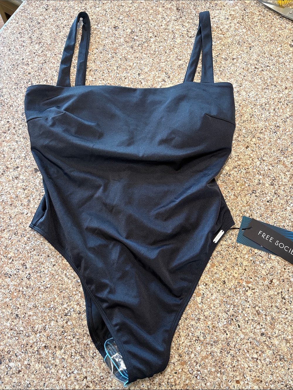 Free Society Black One Piece Swimsuit Cutout Back Buckle Plus 2X NWT